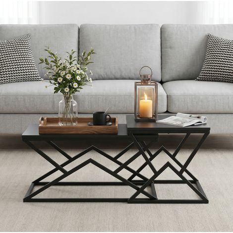 Couchtisch Geometrisch mit Kreuzgestell, Tischplatte aus Spanplatte, Wohnzimmer, 80 × 50 × 40 cm (1/5)