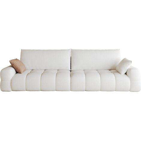Divano in tessuto 260 cm bianco crema senza montaggio con seduta profonda e imbottitura in schiuma (1/5)