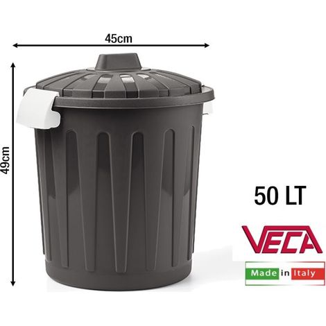Pattumiera bidoncino con coperchio e chiusura con ganci Grigio 50 litri