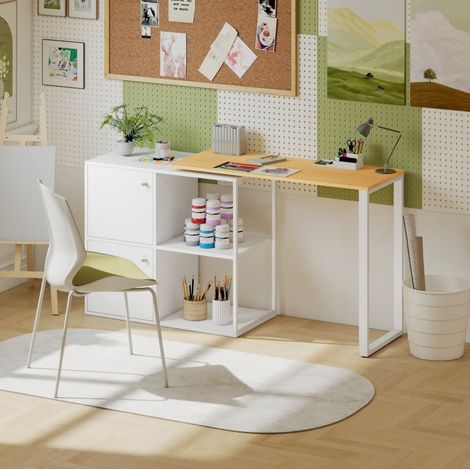 Escritorio esquinero modular 360° con almacenaje, 150 x 40 x 75 cm, blanco DESVIAE (1/5)