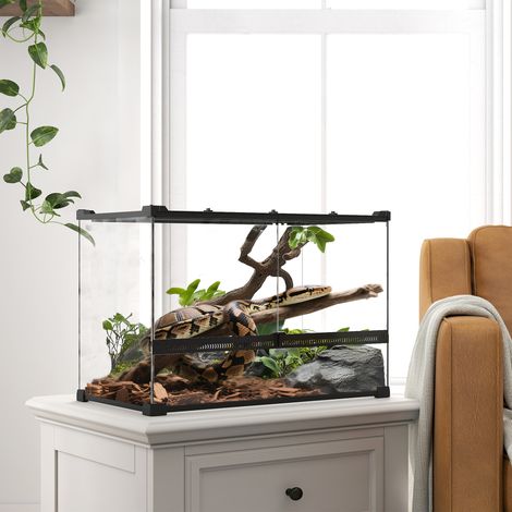 Scatola per rettili, contenitore per l'allevamento di rettili, chiusura di sicurezza a torsione, ventilazione frontale, 50x30x35 cm, nera