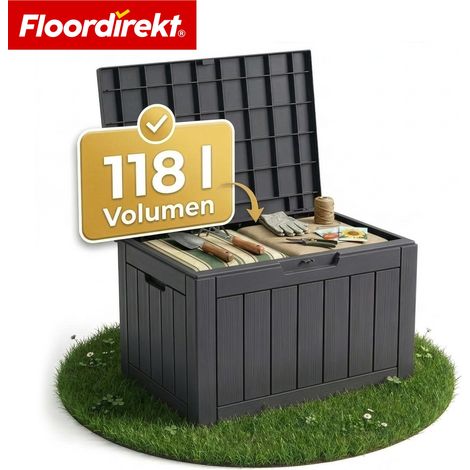 Gartenbox in Holz-Optik Wetterfeste Kissenbox für Terrasse & Balkon Anthrazit 56 x 43 x 53 cm (118 L)