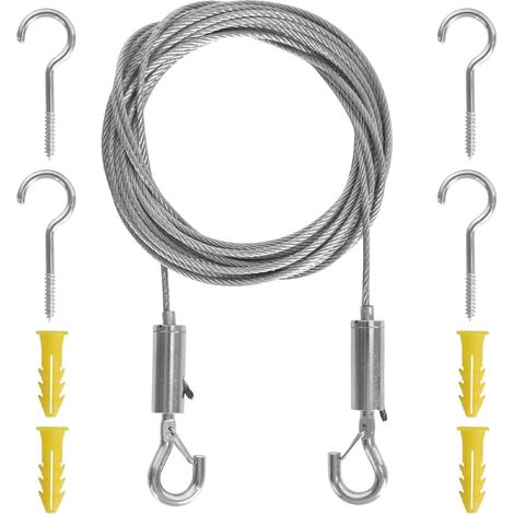 Fil de Rideau Acier Inoxydable, 6M Câble de Rideau, Fil de Rideaux Corde, Câble de Rideau avec 4 Pièces Piton Crochets à Visser pour Tringle à Rideau, Crochets et Yeux pour Barres de Rideaux Net (1/5)