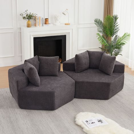 Fauteuil modulable hexagonal moderne en chenille, design polyvalent combinable pour salon (1/5)