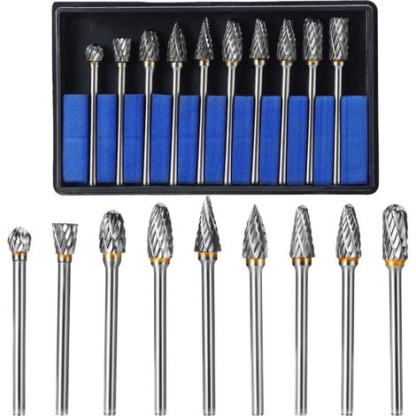 Tungsten Carbide Steel Rotary Burr Set Double Edge for Rotary Tool, 10 stuks 1/8 inch schacht past roterende tool voor houtbewerking snijwerk, metalen polijsten, graveren, (1/5)