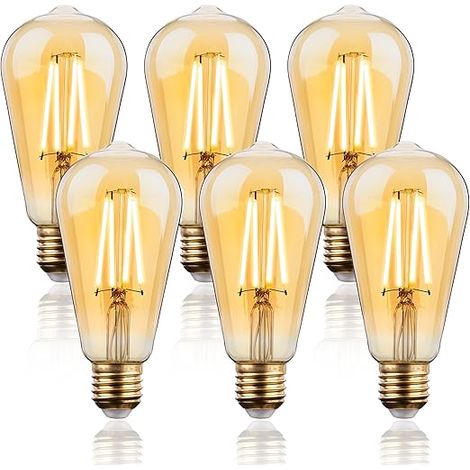 Dimmable Vintage Ampoule LED E27, ST64 Rétro LED Edison Filament Lampe Décorative, 7W, 2700K Blanc Chaud, 700LM, Verre ambré (1/5)