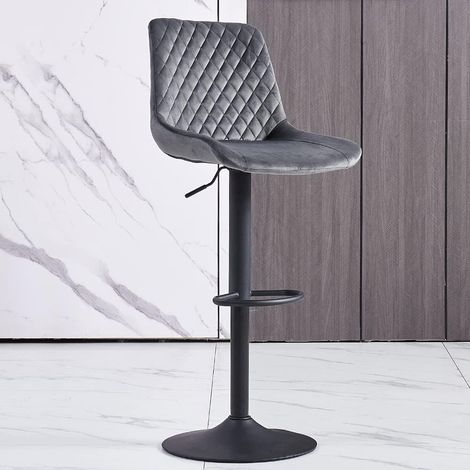 Bar Stools Gas Lift Stools Velvet Breakfast Kitchen Club Cafe Swivel Chairs,1Pcs Grey