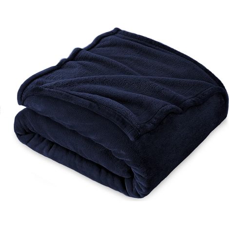 Flanell-Fleece-Karodecke 160 x 210 cm – Fleece-Sofaüberwurf – dicke, weiche und warme Doppelbettdecke – hochwertiges Plaid – blau