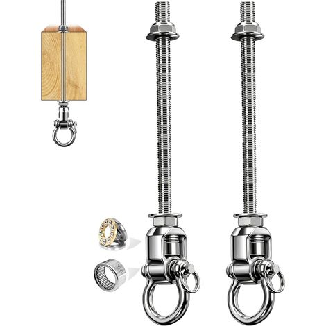 Lot de 2 Crochets pour Balançoire sur Poutres en Bois, Fixations M10 en Acier Inoxydable pour Hamac, Crochets de Plafond Pivotants 360° avec Roulements, pour Porche et Aire de Jeux, Capacité 450 kg (1/5)