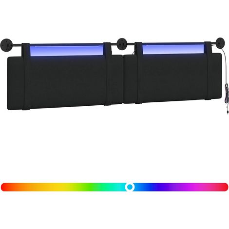 Hanging Headboard with LED Light Black Fabric vidaXL