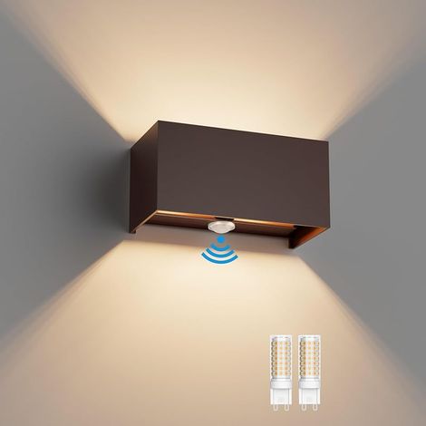 1PCS 18W Applique Murale Extérieur avec Détecteur de Mouvement IP54 Éclairage Mural Intérieur avec Angle de Faisceau Réglable, avec Ampoule LED G9 Remplaçable Lampe,3000K (Bronze) (1/5)