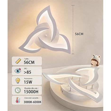 56cm Plafonnier LED Salon Fleurs Lustre Chambre Luminaire Blanc (1/4)