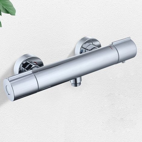 Duscharmatur mit Thermostat - Aufputz Mischbatterie Dusche mit 38°C Sicherheitstaste, Chrom Mischbatterie Dusche, Thermostat Armatur Dusche aus Edelstahl Duscharmaturen Brausethermostat
