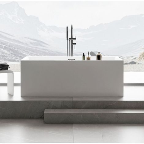 BERNSTEIN - Baignoire îlot rectangulaire VERONA en acrylique sanitaire blanc - 170 x 80 x 60 cm - robinetterie en option Sans siphon, Avec raccord standard 8028B