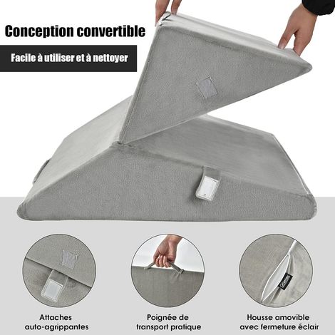 COSTWAY Coussin de Calage Thérapeutique Triangulaire Oreiller Anti-Stress Élévateur de Jambes Soulager Douleur de Dos,Genoux Gris (1/5)
