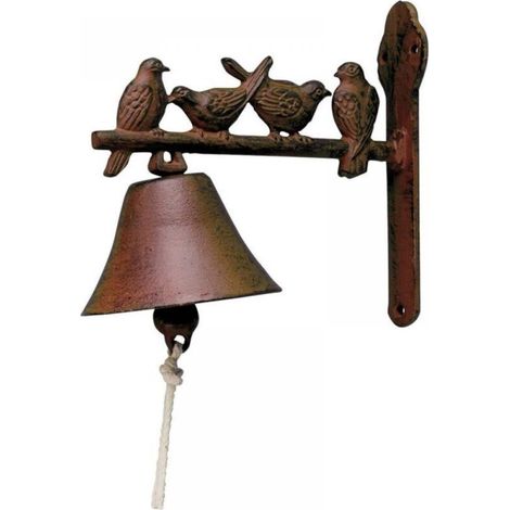 Cloches de style campagnard, décorées avec4Un petit oiseau -Fabriqué en fonte et tressé avec de la corde, jardin ou de sonnette (1/5)