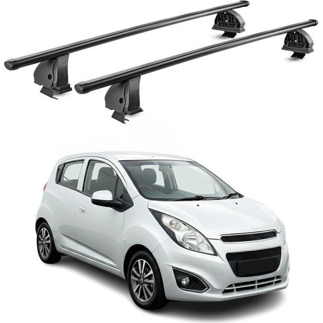 OMAC Stahl Dachträger Querträger Chevrolet Spark Schrägheck 2009-2015 – TÜV / DIN 75302:2019 – Abschließbar – Max. 75 kg – 2 Stangen – Schwarz (1/5)
