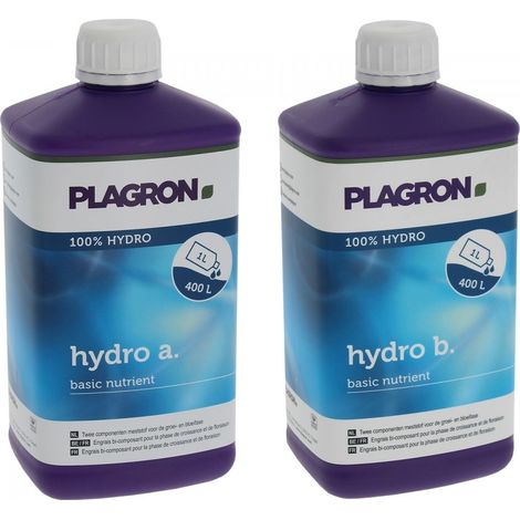 Engrais hydro A+B 1 litre – Engrais liquide minéral pour culture hydroponique – Dosage 2.5ml/L – Contrôle pH et nutriments – Plagron