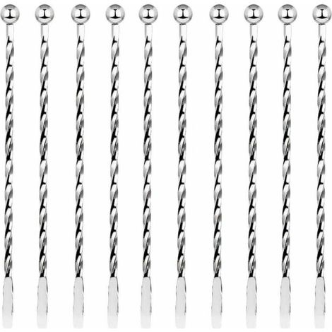 10 Pcs Cocktail Agitateurs, Premium Touillette Cocktail en Acier Inoxydable 19,1cm Motif Spirales Cuillère à Cocktail Bar Cuillère à Mélanger pour la Crème Glacée, Café, Boisson, Cocktail (1/5)