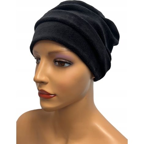 Turban Iryda, noir, en double velours, porté également après la chimiothérapie (1/5)