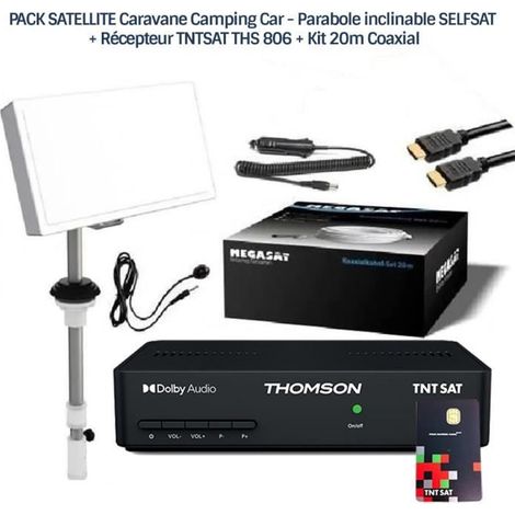PACK SATELLITE - SELFSAT - CAMP 38 - Récepteur THS 806 - Kit Coaxial 20m - Idéal Caravane/Camping Car