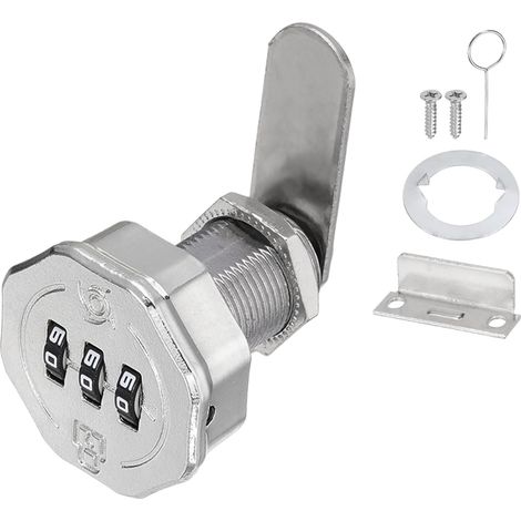 1 serrure à came à combinaison, serrure en métal sans clé à 3 chiffres avec cylindre de 33/40,6 cm pour portes d'armoire, tiroir, boîte aux lettres, chrome brillant (1/5)