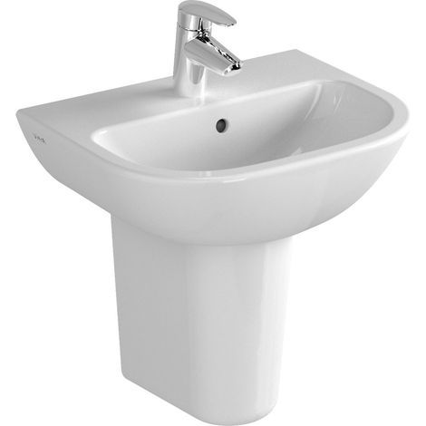Vitra S20 Cloakroom Basin and Small Semi Pedestal 450mm Wide 1 Tap Hole (1/5)