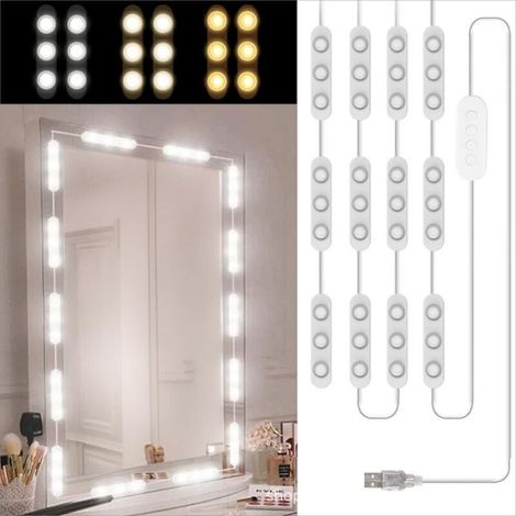 m lange Kosmetikspiegelleuchte mit 42 LEDs, 3 Farben, dimmbares Spiegellicht, 10 Helligkeitsstufen, Schminklampe