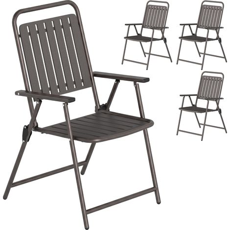 4er-Set faltbare Gartenstühle mit Armlehnen, Rückenlehne und Sitzfläche, Metallgestell, 55 x 63 x 93 cm, Braun