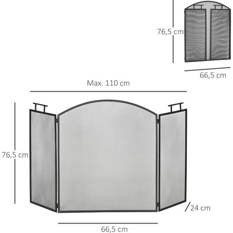 Funkenschutzgitter Faltbare Kaminschutzgitter Kamin Funkenschutz Feuerschirm Kaminfunkenschutz Ofenschutzgitter Metall 110 x 24 x 76,5 cm Schwarz (1/5)