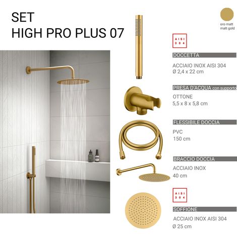 GEDY GYHP1010700 HIGH PRO PLUS 07 Kit de ducha redondo 5 piezas oro mate - ref: GYHP1010700 (1/2)
