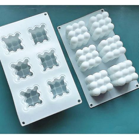 Moule à bougies bulles en silicone à 6 cavités, moule à pâtisserie antiadhésif en forme de cube 3D, moule à savon, moule à muffins, outils de bricolage (1/4)