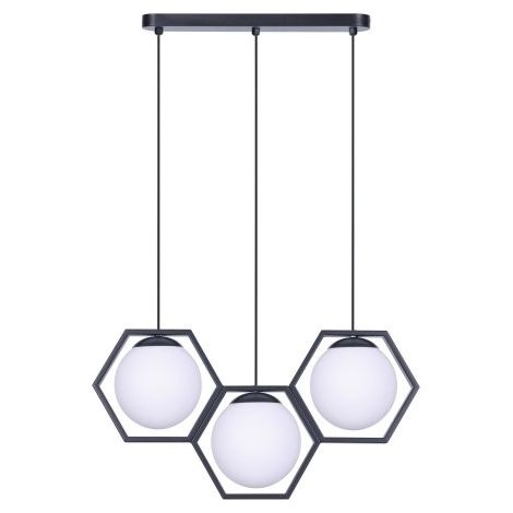 Suspension noire 3 globes verre blanc Kaja Favo K-4786