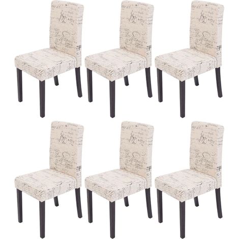 [NUNCA USADO] Juego de 6 sillas de comedor Silla de cocina Littau, textil con letras, crema, patas oscuras