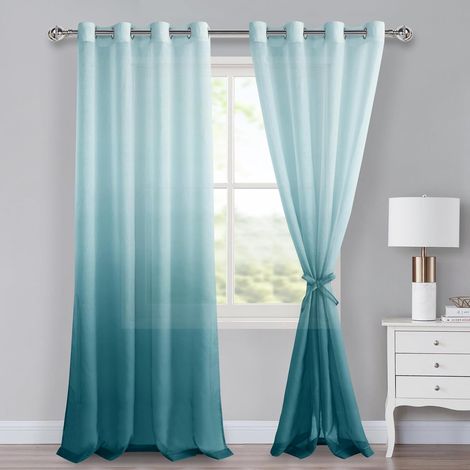 Lot de 2 rideaux en voile avec œillets, dégradé de couleur, rideaux transparents pour chambre à coucher, salon, rideaux avec embrasses, 245 x 140 cm (H x l) (1/5)