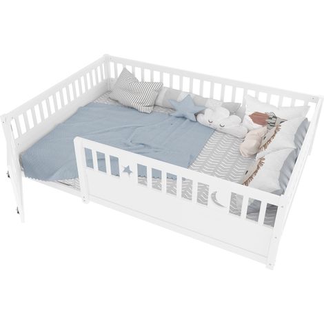 CHICFURN Cama infantil 140x190 cm de madera blanca con barreras, sin somier ni colchón (1/5)
