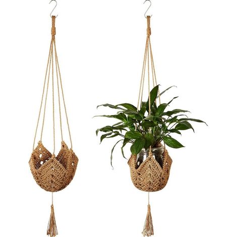 Lot de 2 Suspensions de Plantes en Jute Tressé – Porte-Plante Macramé avec Crochets en S – Convient aux Pots de 8 à 30 cm – Décoration Maison (1/5)