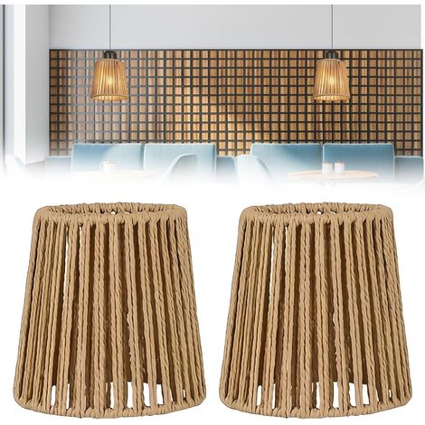 Pantalla de lámpara de ratán: 2 piezas, pantalla de lámpara estilo boho, lámpara colgante de ratán tejido, altura 14 cm, diámetro 14,5 cm, pantalla de repuesto para lámpara de pie, lámparas colgantes  (1/5)