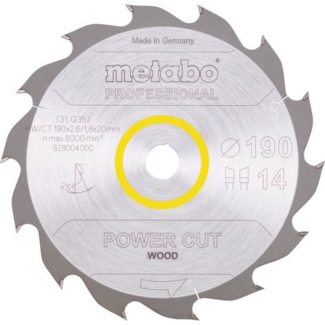 Metabo Sägeblatt "power cut wood - professional", 190x2,6/1,8x20, Z14 WZ 25°