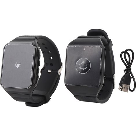Système d'appel sans fil avec montre récepteur et bouton émetteur, étanche IPX7, vibration et son, idéal pour restaurant et domicile