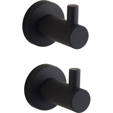 Peinture Noire Plat Crochet Porte-Serviettes Lot de 2 à Fixation Murale SUS304 en Acier Inoxydable Unique Robe de Vêtements Holder, L5 X H7 cm/Chaque (1/4)