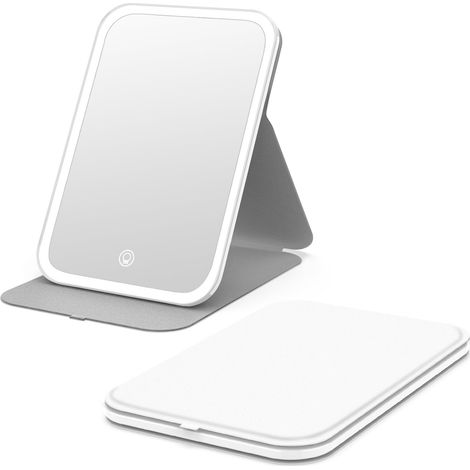 Miroir de maquillage de voyage, miroir pliable et portable avec éclairage LED (blanc) (1/5)