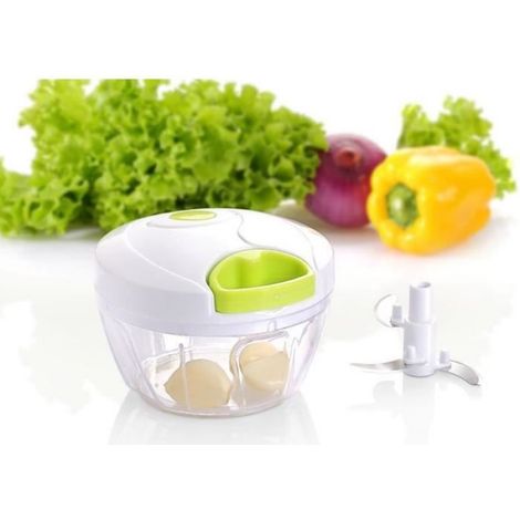 Mini Hachoir À Tirer - 3 Lames Inox - Pour Ail Oignon Herbes Viande - 12,5 cm x 9,3 cm - Vert - 1 Pièce (1/3)