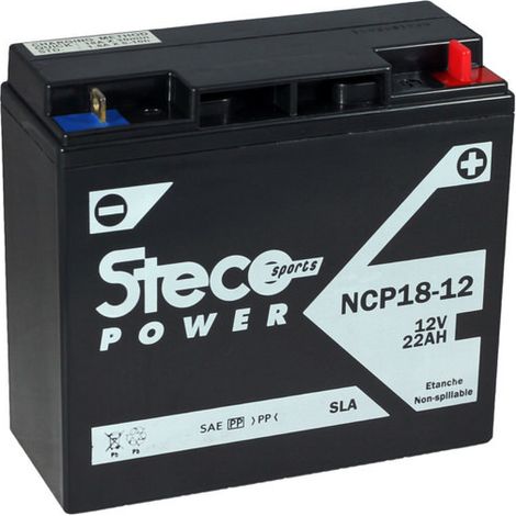 Stecopower – Batterie GEL 12V 22Ah – Technologie avancée pour performance optimale – Compatible avec modèles NCP18-12 – Idéale pour motos
