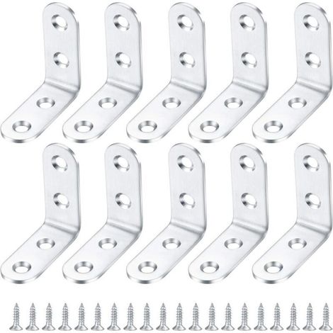 Enowelir 10 Pièces équerre de Fixation, Equerre Murale Supports Angle, Supports étagère Droit à 90 degrés, Fixation pour Etagere Forme de L en Acier Inoxydable pour Support d'angle Mural - 40402 MM