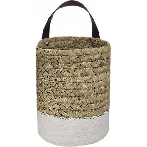 Wandhängender Aufbewahrungskorb aus Seegras, ideal zum Aufhängen von Pflanzen und Blumen, Gartenkorb aus Rattan und Seegras, Pflanzenaufhänger, Organizer für Zuhause – Größe S, 16 cm x 16 cm x 7 cm – 