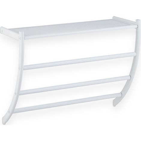 Portasciugamani da parete moderno con ripiano per bagno 65 x 30 x 10 cm in metallo bianco 130012687