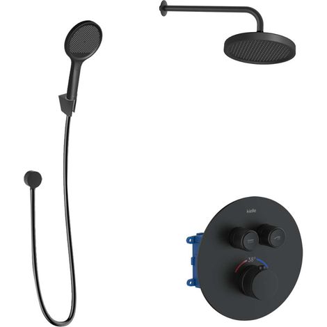 kielle Oudee - Mitigeur thermostatique encastré, 2 sorties, avec accessoires EcoSpare et corps d’encastrement, noir mat 20602SPT94