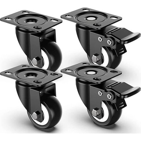 SET 4 Ruote per carrelli e mobili nere da 40 mm - Ruote piroettanti a 360° con portata max di 180 kg - 2 ruote con freno e 2 senza (1/5)