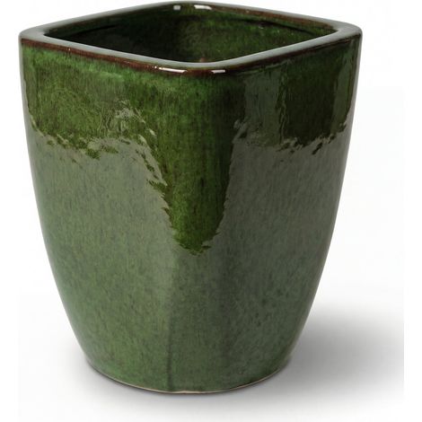 Pot grande taille d'extérieur VAUBAN 24x30cm vert tropical, fait main en terre cuite émaillée, résistant au gel (1/2)